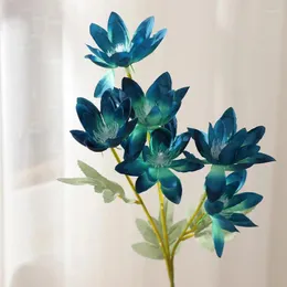 Flores decorativas 60 cm de seda grande flor artificial azul planta falsa plantas em casa casamento de casamento decoração de buquê de pó por atacado