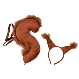 Cosplay Squirrel Orezs Shape Hairhoop e Tail ToDes Kids Animal Fanche Fanche Rodety Supplies for Halloween Party Drop 240329