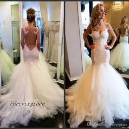 Kleider 2019 Langer Meerjungfrau Erstaunlich sehen Rücken Hochzeitskleid Romantische Spitzen Applikationen Brautkleid Plus Size Custom Made gemacht