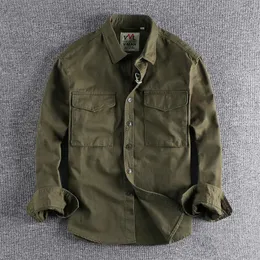 Retro masculino camisa de carga jaqueta lona algodão cáqui uniforme militar luz casual trabalho estilo safari camisas dos homens roupas superiores 240329