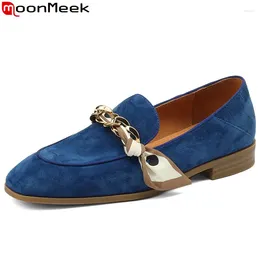 Casual Shoes MoonMeek 2024 Riband Ladies Round Toe Dress Loafers Kid Suede Flats Woman Retro Slip On Solid
