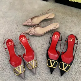 디자이너 하이힐 여성 하이힐 뾰족한 발가락 신발 클래식 금속 v 버클 v 신발 누드 검은 빨간 무광택 얇은 35-44