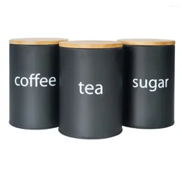 Storage Bottles 2024 Fashion P&P 22 Oz Tea Sugar & Coffee Jars With Bamboo Lid For Home Black White Roundness Round Set Of 3