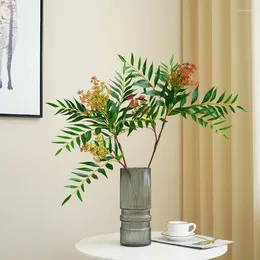 Flores decorativas 88 cm Artificial Big Green Plants Ramos folhas falsas com frutas folhas de sombra do vento para decoração da sala de estar em casa