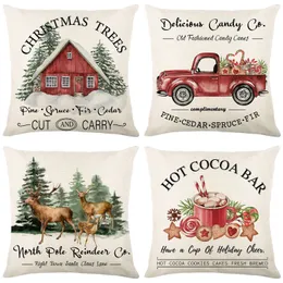 LINEN Merry Christmas Pillow Cover 45x45cm Throw Pudowcase Winter Decorations for Home Tree Deer SOFA CUSHION 240325