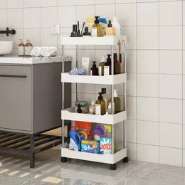 Hooks 4/3-Tier Kitchen Rolling Utility Cart Movable Organizer With Wheels Storage Rack Slim Slide Shelf Auxiliary Trolley