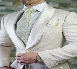 Smoking da sposa maschile bianco slim fit da un bottone da ballo per la cena blazer blazer stampato a bassatro floreale da 3 pezzi su misura made 6355658