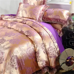 Tasarımcı Yatak Setleri Nordic Satin Jacquard Nevresim Seti Lüks Çiçek Yatak Seti Adlut Yorgan Kapağı Yastık Kazıkları Sayfa Kraliçe Kral Kral Kral Kral Krallık Ev Texiles