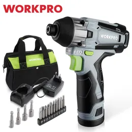 WorkPro 12V Cordless Impact Driver Kit 14 Hex Electric DrillDriver Set 100nm vridmoment Snabbladdning Snabbladdning 240402