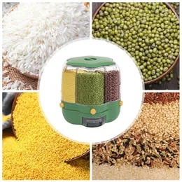 Storage Bottles 6in1 Dry Food Dispenser Rotating Container High Capacity Rice Cereal Grain Store