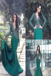 2019 Green Mermaid Evening Dress Appliques 레이스 긴 슬리브 공식 휴일 마모 댄스 파티 가운 맞춤형 가운 커스텀 크기 4811776