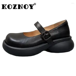 Klädskor koznoy 3cm äkta läder sommar damer kortfattade bekväma lolita preppy plattform kil uniform Mary Jane buckle girl loafers