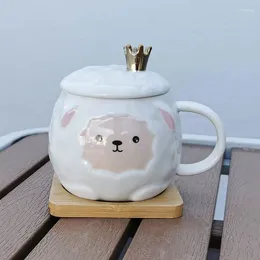 Mugs 400ml Cute Cartoon Sheep Mug With Spoon Personality Ceramic Cup Student Coffee Home Turkish Kitchen Utensils