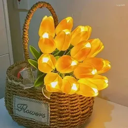 Vases 10Pcs Artificial Tulips Flowers With LED Light Table Lamp Bouquet Night Gifts For Home Decoration Simulation