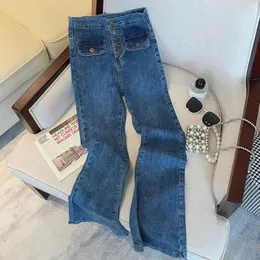 Herrbyxor 2024 y2k harajuku brett ben hög midja blossade jeans street stil höst vinter kvinnors vintage smala fit denim byxor