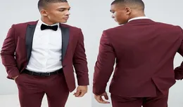 Tuxedos tullade Burgundy Men Suits Wedding Groom Tuxedos 2 Pieces Jacketpants Brudgum Groom Groom Suits Man Blazer9610282