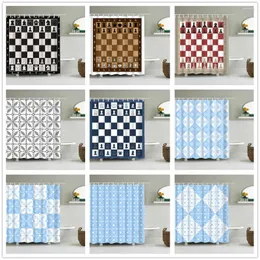 Shower Curtains 3D Chess And Retro English Sign Curtain Restaurant Street Bathroom Sailor Sailboat Life Buoy 12 Hooks Decor