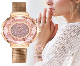 Women039s assistir moda casual rosa ouro malha romântica Starry céu de aço inoxidável banda de malha de malha de quartzo relógio relloj mujer295830268