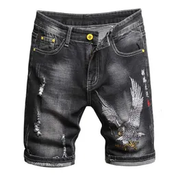 Verão masculino shorts jeans bordados chineses clássico clássico Black Stret