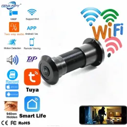 الكاميرات wifi ثنائية الصوت ثقب الباب العيون المنزل 1080p 180degree Fisheee شبكة Mini ir peaphole wifi door ip camera p2p tuya tf slot