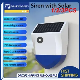 Сирена 1/2/3pcs Tuya Smart Zigbee Sire Siren Siren Alarm Водонепроницаемое наружное с солнечным и USB -источником. Необязательный пульт дистанционного управления 95 дБ