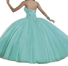 Quinceanera Dresses Sexy deep V collar light green multilayer net heavy handcrafted flashing shiny skirt heart shaped collar tie 9686723