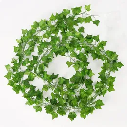 Dekorativa blommor 1 bit 2,1 m heminredning Artificiell murgröna blad Garland växter Vine Fake lövverk Creeper Green 80st Wreath