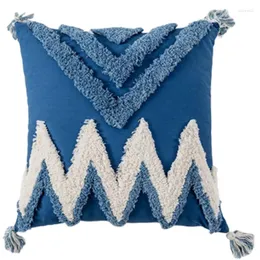 Pillow Case Throw Covers Boho Modern Tribal Decoration Blue Tufted Fringe Tassel Couch Cushion For Bedroom Living Room Sofa Car