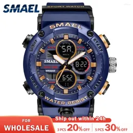 손목 시계 Smael 시계 남자 방수 LED 디지털 시계 스톱워치 남성 8038 스포츠 쿼츠를위한 큰 다이얼 시계
