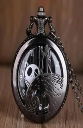 The Nightmare Before Christmas Quartz Pocket Watch Antique Black Steel Men Mulheres Pingente Colar Relógio Presentes FOB Watch246F35561998292159