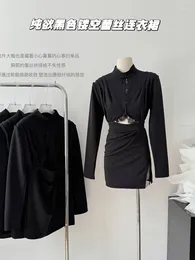 الفساتين غير الرسمية الأزياء الأزياء النحيفة الدانتيل مشد الفستان Gyaru المساء الأسود لذيذ Prom Gown Hollow Out Clubwear Streetwear Gothic Y2K