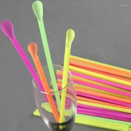 Drinking Straws 50PCS Plastic Straw Spoon Disposable Creative Utensils Sucker Convenient Bar Kitchen Party Drink Accessories