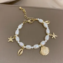 Braccialetti di collegamento GreaterA Trendy Shell Starfish Coin Imitation Catena di perle per donne Gold Metal Charms Bracciale Dichiarazione Bracciale Gioielli