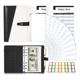 Folder A6 Budget Planner PU Leather Notebook Binder Organizer Cash Envelopes Wallet Binder Cover Binder Pockets Expense Budget Sheets