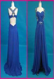 Royal Blue Sexy Essence Prom Dress Halter Pärled Crystal Ruched Chiffon Homecoming Party Evening Dress Custom Made Long Proms GOWN5624173