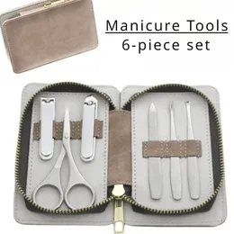 Manikyr med Morandi Gray Top-klass fullkorn Cow Leather Packaging Nail Clipper Sats Perfect Present Friends Family