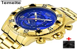 Drop Temeite Men Watch Chronograph Gold Business Кварц наблюдает за мужчинами водонепроницаемые спортивные военные наручные часы 9120898