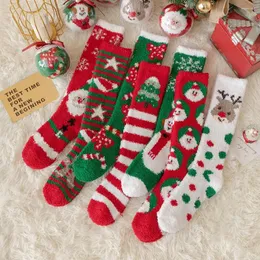 Women Socks Warm Korean Style Santa Claus Fashion Design Coral Fleece Home Sleep Calf Christmas Stocking Hosiery