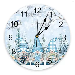 Wall Clocks Christmas Winter Snowflake Dwarf Blue Silent Living Room Decoration Round Clock Home Bedroom Decor