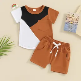 Kleidungssets 0-36 Monate Kleinkindjungen Sommer-Outfits Tasche Kurzarm T-Shirts Tops und elastische Taillenshorts Infant 2pcs Kleidung Set