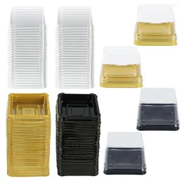 Gift Wrap 50pcs Plastic Square Moon Cake Boxes Egg-Yolk Puff Container Golden Packing Box Blister Egg Yolk Candy