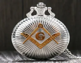 WholeFashion Silver Golden Masonic Mason Masonry Theme Pocket Watch With Necklace Chain Gift for Men Women3604301