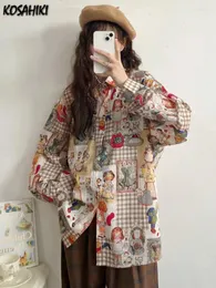 البلوزات النسائية عتيقة كاواي كرتون طباعة القمصان الجرونج النساء العازبة الصدر اليابانية الضخمة harajuku blusas