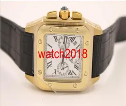 Роскошные часы -наручные часы Новые мужчины 100 xl Watch Quartz Chactrograph Watch Black Leather Gold Case Men039s спортивные наручные часы1624031