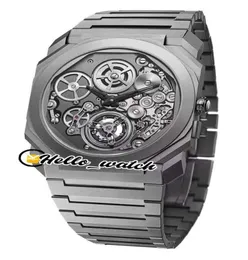 Nuovo Octo Finissimo Tourbillon 102937 Skeleton Grey Dial MIYOTA MENS AUTOMATICO MENS ORGCIALE BRACCHETTO SPORT SPORT SPORT SPORT Hellowa6660442