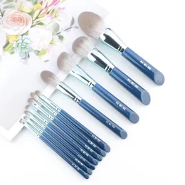 11pcs/Set Blue Makeup Shmes Set Foundation Bronzer Bronzer Rzeźbienie Zogowadnia do powiek cienia brwi makijaż szczotka siwe włosy 240327