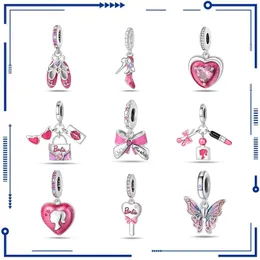 925 Silver Barbie Pink Girl Heart Nya DIY smycken Tillbehör armband, hängande pärlor grossist gratis frakt för utrikeshandel