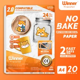 Kağıt Winnertransfer Nobake White WaterSlide Laserinkjet Yazıcısı için Transfer Kağıdı Cam Mum İçin Yazdırılabilir Su Çıkartma Çıkartmaları