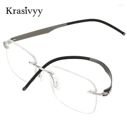 Óculos de sol enquadramentos krasivyy sem parafuso puro titânio copos sem aro masculino quadrado ultralight Óculos de prescrição óculos femininos óculos ópticos