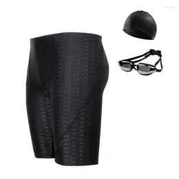 Men's Swimwear Men Swim Trunks Competition Swimming Half Length Shorts Glasses Cap Set 0265a